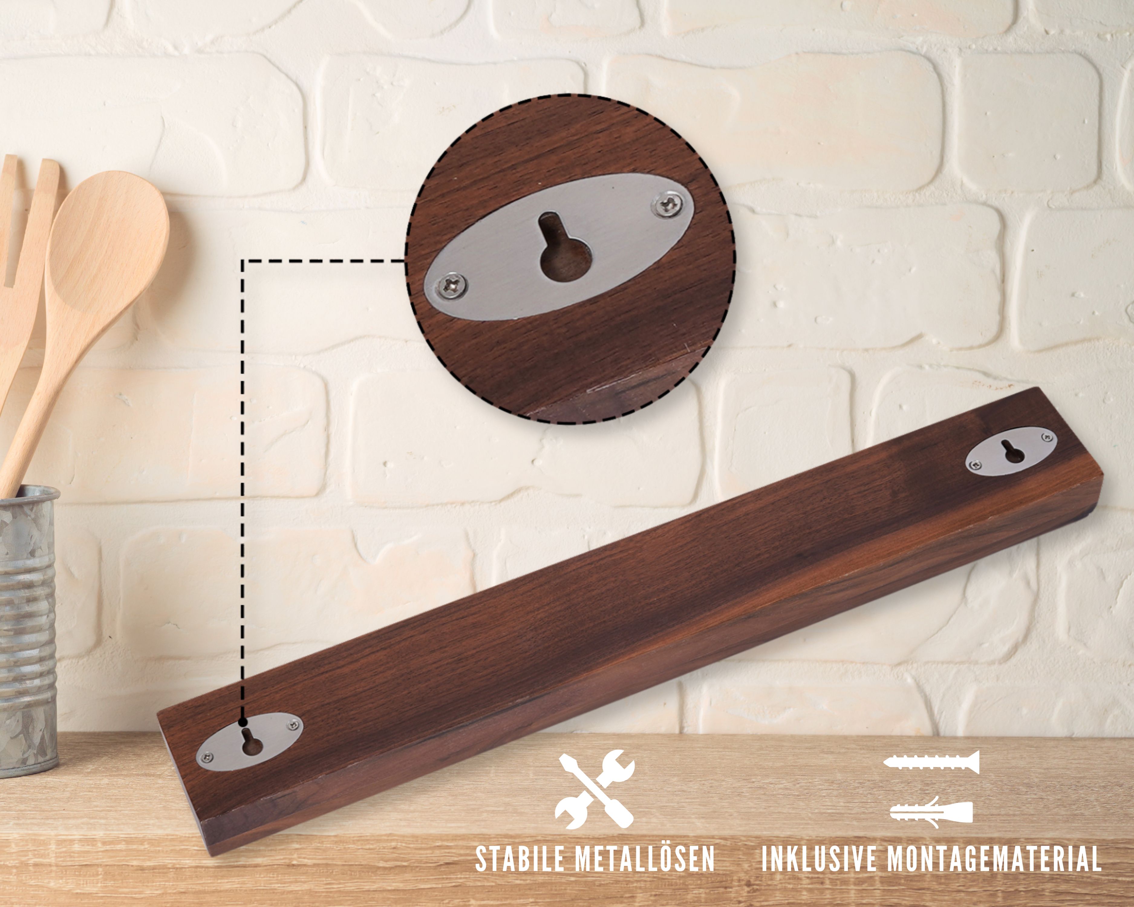 Magnetleiste Nussbaumholz 50 cm (Wandmontage)