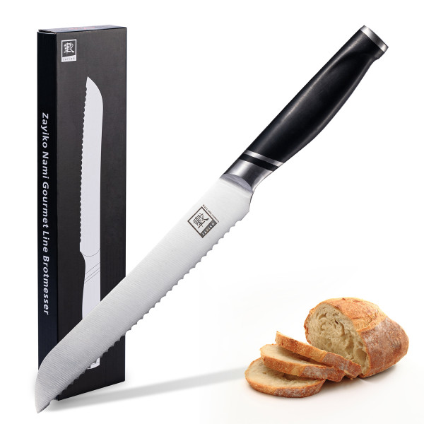 Zayiko NAMI Serie Brotmesser – 20,50 cm Klinge aus deutschem Stahl, Professionelles und Scharfes Küchenmesser, Ergonomischer ABS Griff, Inklusive Eleganter Geschenkbox – Ideal für Brot und Backwaren