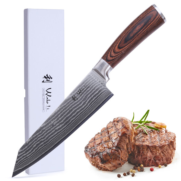 Damast Chefmesser Kiritsuke I 20 cm Klinge aus 67 Lagen Damaststahl | Pakkaholzgriff