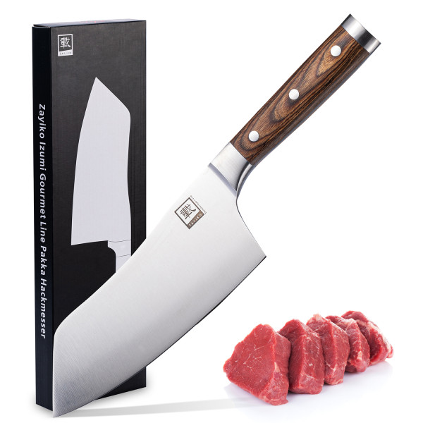 Zayiko Blockmesser 19 cm Klinge I Scharfes Küchenmesser und Profi Kochmesser aus deutschem Stahl mit Pakkaholzgriff und Geschenkbox Serie Zayiko IZUMI