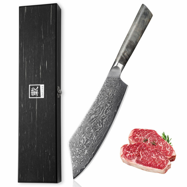 Blockmesser Hakata Bocho | 20 cm Klinge aus 67 Lagen Damaststahl | Ahornholzgriff