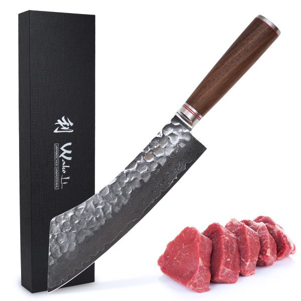 Wakoli Nussbaum Damast Blockmesser Hakata Bocho I 23,5 cm Klinge I Nussbaumholzgriff