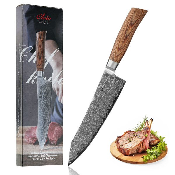 Kiritsuke Kochmesser I 20 cm Klinge aus 67 Lagen Damaststahl I Pakkaholzgriff