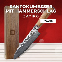  ZAYIKO Minami | Santokumesser | Japanischer Damaststahl mit Hammerschlag & Olivenholzgriff 