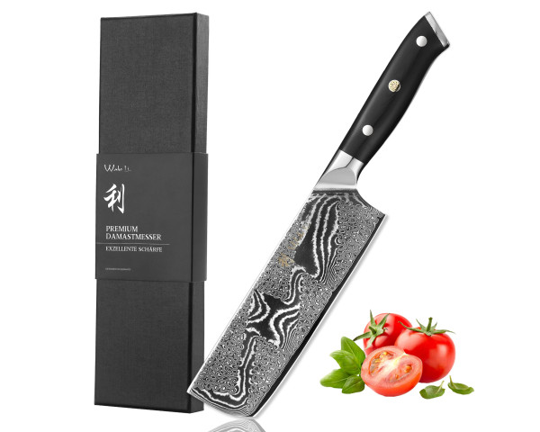 Damastmesser Nakiri Messer - 17 cm Klinge aus 67 Lagen echtem Damaststahl, G10 Griff, Full Tang