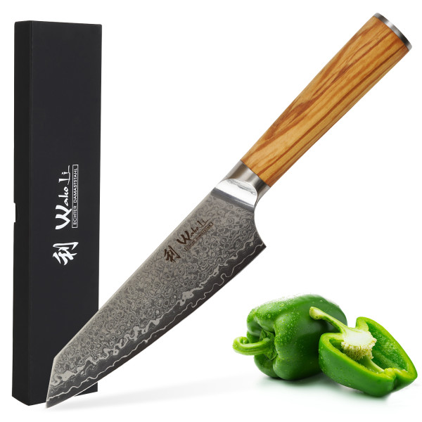 Kleines Chefmesser Kiritsuke I 15 cm Klinge aus 67 Lagen Damaststahl I Olivenholzgriff