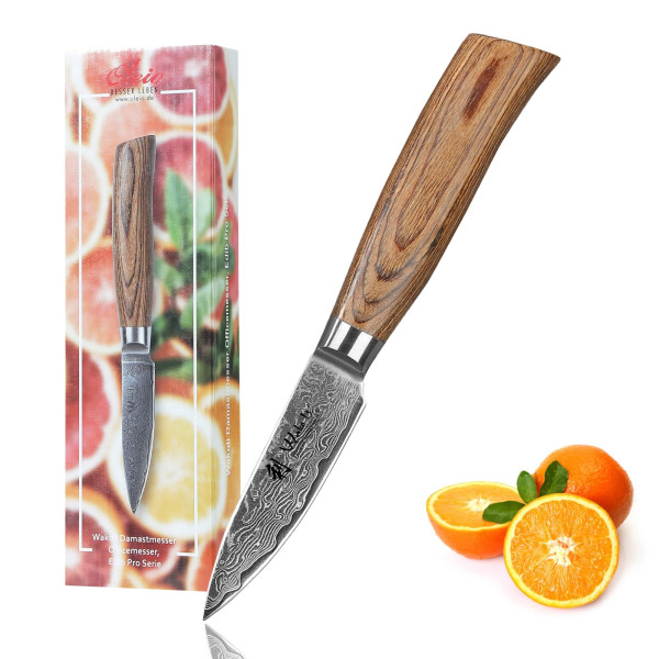 Officemesser und Spickmesser I 8 cm Klinge aus 67 Lagen Damaststahl I Pakkaholzgriff