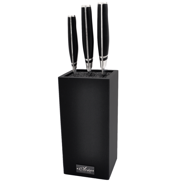 Zayiko 3er Messer-Set - Klingenlängen von 8,50 cm bis 20,00 cm Serie NAMI Gourmet Line inkl. Bambus Messerblock schwarz
