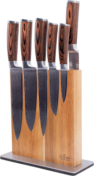 6er Damastmesser-Set | 8 - 20,5cm Klinge aus 67 Lagen Damaststahl | Pakkaholzgriff | Messerblock