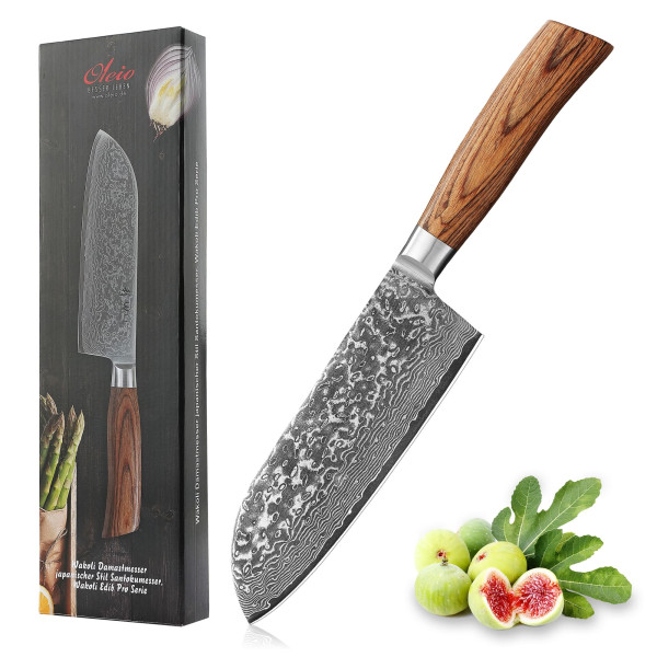 Santoku Messer spezial I 17 cm Klinge aus 67 Lagen Damaststahl I Pakkaholzgriff