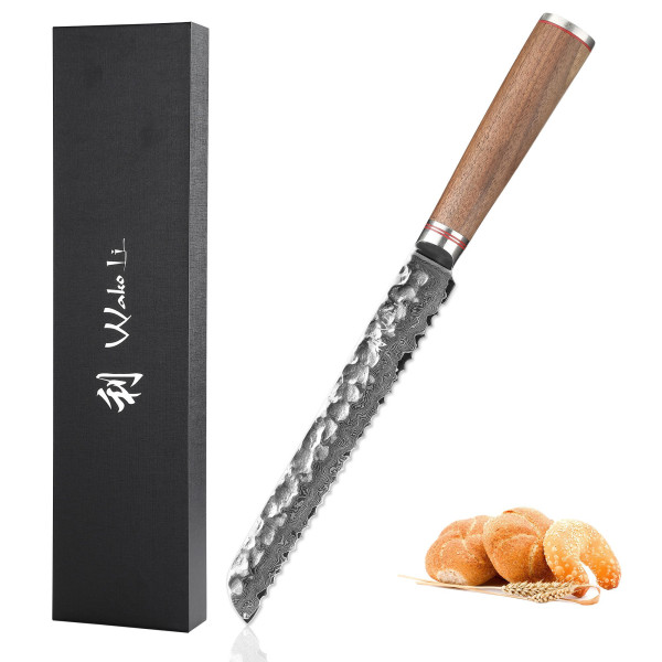 Wakoli Nussbaum Damast Brotmesser I 20 cm Klinge I Nussbaumholzgriff