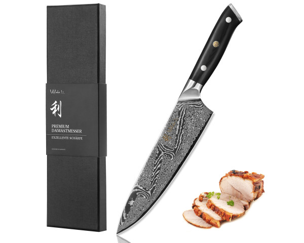 Damastmesser Chefmesser - 20 cm Klinge aus 67 Lagen echtem Damaststahl, G10 Griff, Full Tang