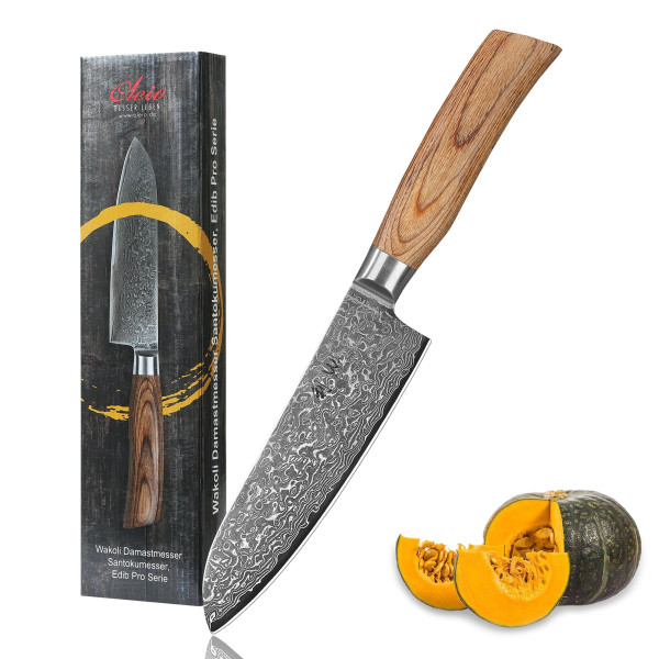 Santoku Messer I 16 cm Klinge aus 67 Lagen Damaststahl I Pakkaholzgriff