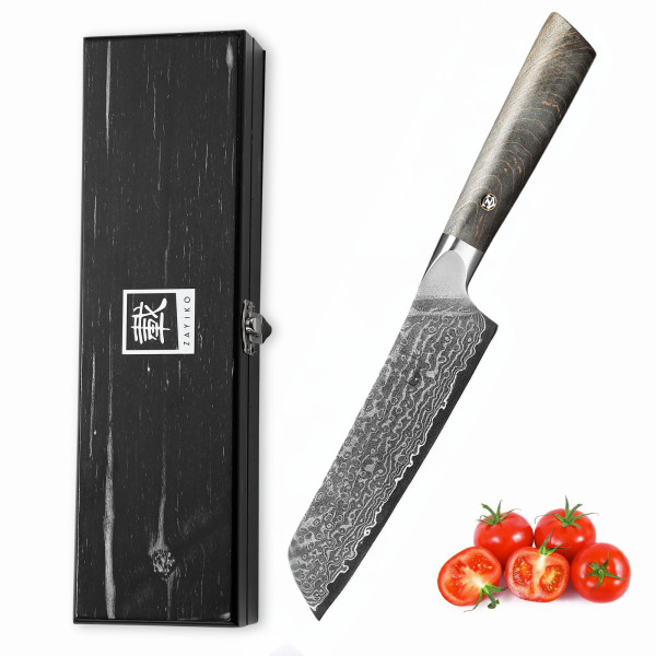 Allzweckmesser | 12 cm Klinge aus 67 Lagen Damaststahl | Ahornholzgriff