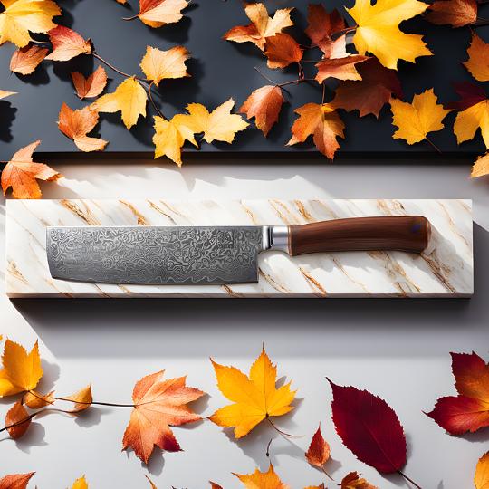  Zayiko Damastmesser Nakirimesser 18 cm Klinge aus echtem Damaststahl mit Nussbaumholz Griff und Holzbox Serie Kurumi 
