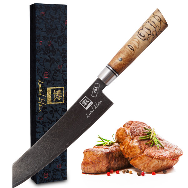 Zayiko Limited Edition Damast Chefmesser 21 cm Klinge mit Ahornholzgriff I Black Meteor Serie