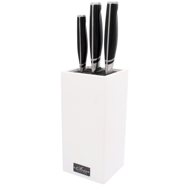 Zayiko 3er Messer-Set - Klingenlängen von 12,50 cm bis 20,00 cm Serie NAMI Gourmet Line inkl. Bambus Messerblock weiß